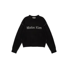 COLOR LINE POINT LOGO KNIT PULLOVER IN BLACK